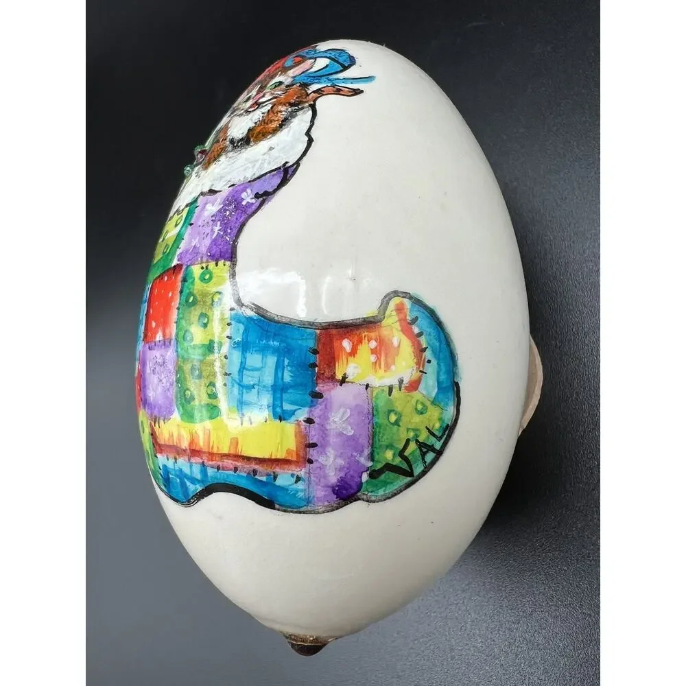 Hand Painted 4” Christmas Egg Ornament Cat w Presents in Stocking Signed